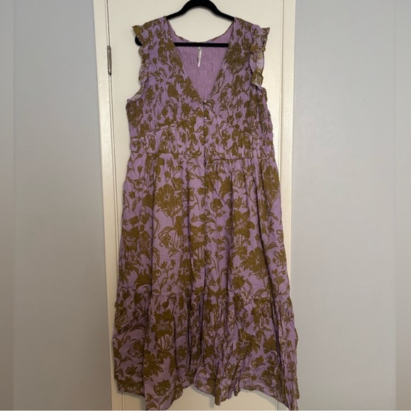 ANTHROPOLOGIE The Peregrine Midi Dress Lilac & Olive Green Floral 1X - Picture 6 of 8